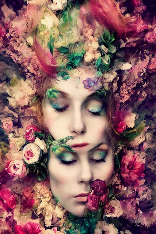 Image similar to beautiful elven women clothed in flowers by malgorzata kmiec and alberto seveso, floral, ethereal, elegant