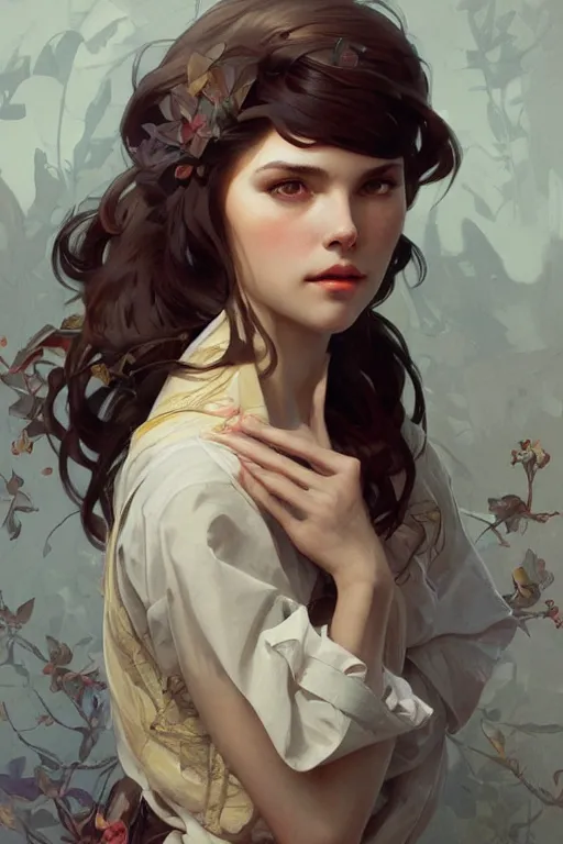 Image similar to ultra realistic illustration, mid century european girl, eclectic, elegant, highly detailed, digital painting, concept art, smooth, sharp focus, illustration, art by artgerm and greg rutkowski and alphonse mucha