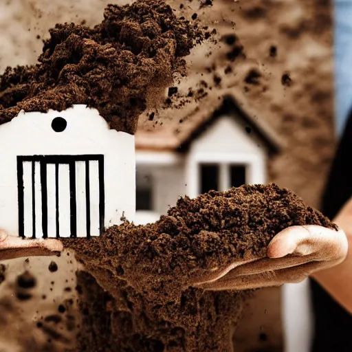 Image similar to real estate agent showing off houses made entirely of dirt