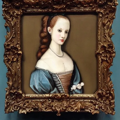 Prompt: renaissance oil painting, rococo, manga skinny creepy female painting like a mad woman