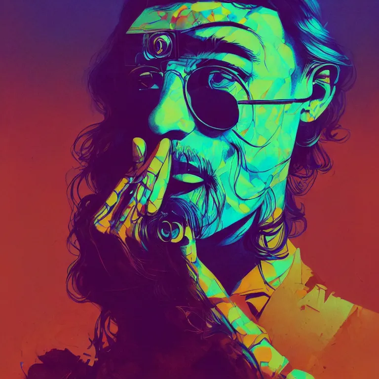 Image similar to duotone trippy 1 9 6 0 s lsd concept illustration portrait of a hippy rock musician. cinematic scene. volumetric lighting. golden ratio accidental renaissance. by sachin teng and sergey kolesov and ruan jia and heng z. graffiti art, scifi, fantasy, hyper detailed. octane render. concept art. trending on artstation.