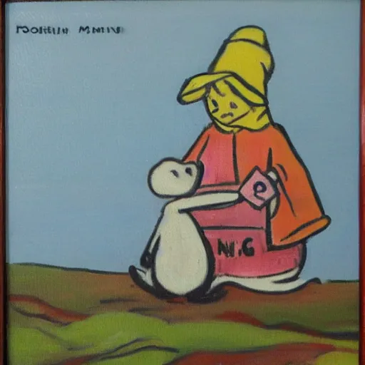 Image similar to moomin, oil painting, met collection, vintage comic