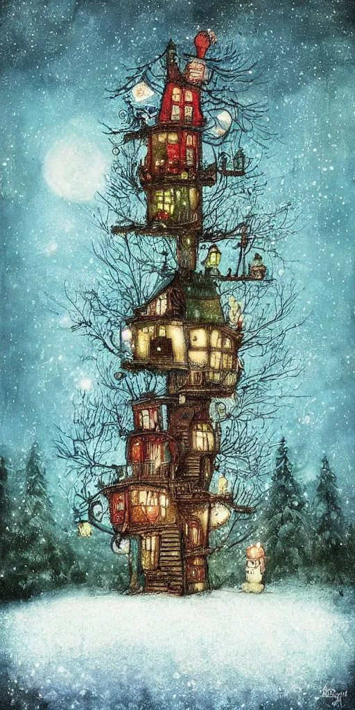 Image similar to a christmas tree house scene by alexander jansson