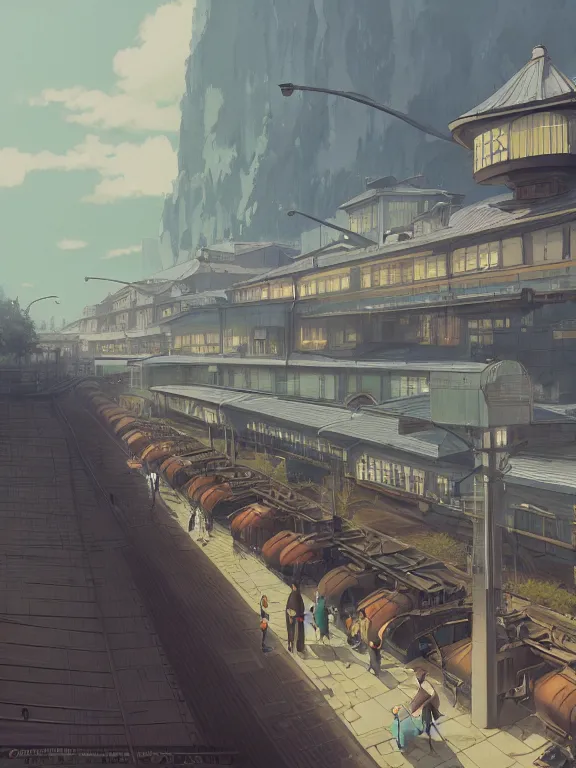 Image similar to A highly detailed matte painting of train station by Studio Ghibli, Makoto Shinkai, by Artgerm, by WLOP, by Greg Rutkowski, volumetric lighting, octane render, 4K resolution, trending on artstation, masterpiece