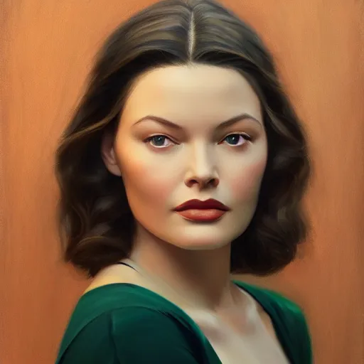 Prompt: young beautiful Gene Tierney color studio publicity photo , tight face shot portrait, highly detailed, digital painting, artstation, concept art, illustration, art , by Jeremy Lipking