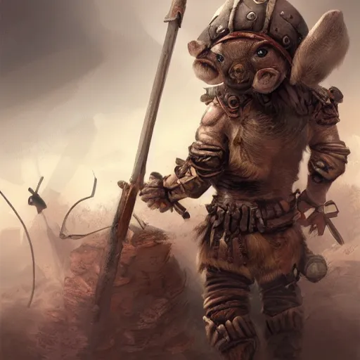 Prompt: Apocalyptic warrior Piglet,digital art, highly detailed,artstation