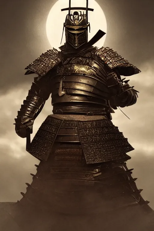 Image similar to portrait, portrait of a legendary Samurai in full armor, dramatic lighting, cinematic, establishing shot, extremly high detail, photo realistic, cinematic lighting, post processed, concept art, artstation, matte painting, style by eddie mendoza, raphael lacoste, alex ross