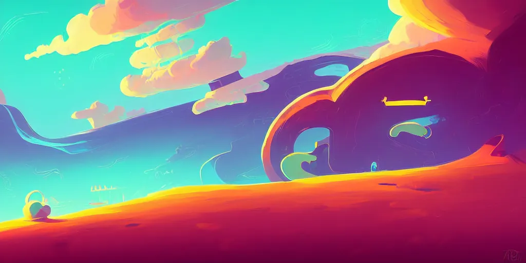 Prompt: curved perspective digital art of a beach with curvy clouds near a high cliff by anton fadeev from nightmare before christmas