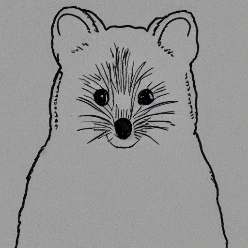 Image similar to single line drawing of a happy quokka, monochrome, mono, one line, line drawing, unbroken, minimalist, no background, white space, white background, black and white