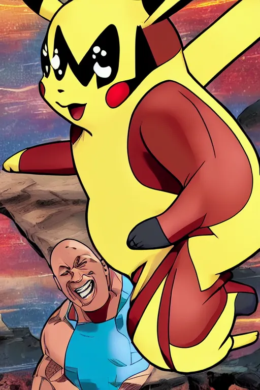 Image similar to Breathtaking comic book style of Pikachu and Dwayne Johnson fusion, high quality, 8k, very detailed