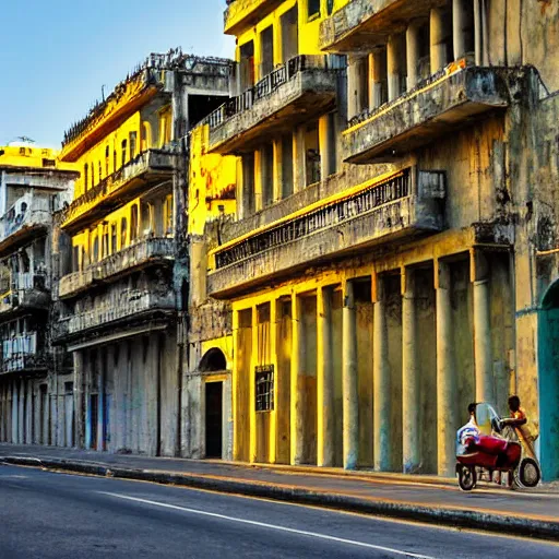 Image similar to brutalism painting of streets of Havana, Cuba, beautiful, diverse, golden hour