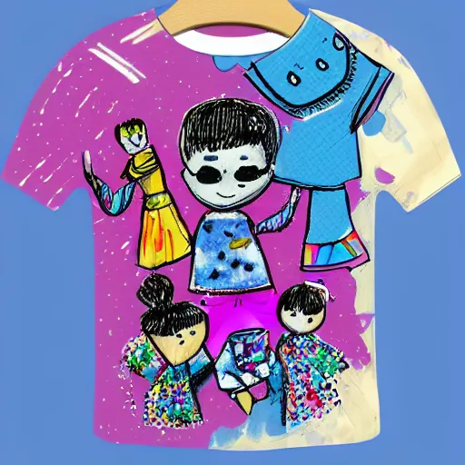 Image similar to childrens drawing, fashion design, t shirt