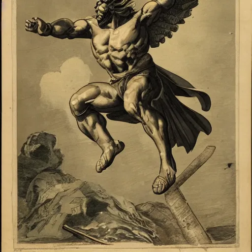 Image similar to a muscular heroic man riding a giant eagle