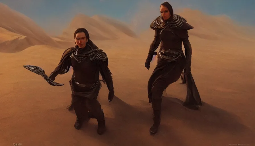 Prompt: concept art of dune movie, cinematic shot, oil painting by jama jurabaev, brush hard, artstation, for aaa game, high quality, brush stroke