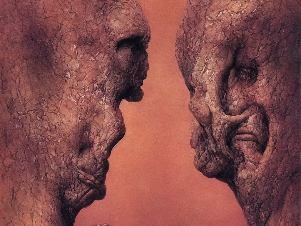 Image similar to Portrait of an loriciferan human hybrid. Painting by Wayne Barlowe, Beksinski.