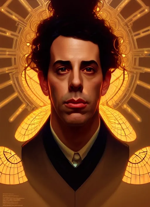 Image similar to symmetry!! portrait of seinfeld, glowing lights!! intricate, elegant, highly detailed, digital painting, artstation, concept art, smooth, sharp focus, illustration, art by artgerm and greg rutkowski and alphonse mucha