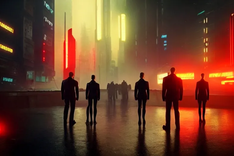 Prompt: film still of closeup beautiful futuristic police squad in blade runner 2 0 4 9, cinematic, moody, gritty neon noir by emmanuel lubezki