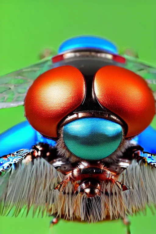 Image similar to high quality macro robot metallic tachinid fly! gorgeous highly detailed hannah yata elson peter cinematic turquoise lighting high quality low angle hd 8k sharp shallow depth of field