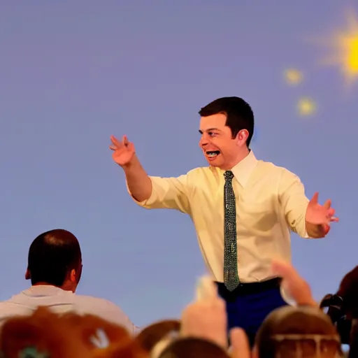 Prompt: Pete Buttigieg firing a Kamehameha energy blast