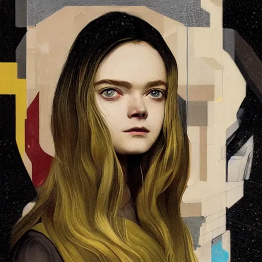 Prompt: Elle Fanning in Halo 2 and Prey picture by Sachin Teng, asymmetrical, dark vibes, Realistic Painting , Organic painting, Matte Painting, geometric shapes, hard edges, graffiti, street art:2 by Sachin Teng:4