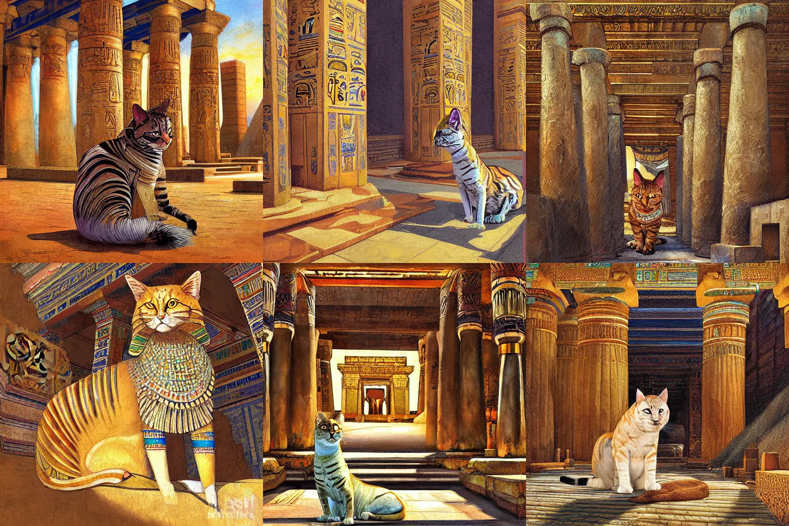 Prompt: digital painting of an egyptian emperor cat in an temple by jon foster