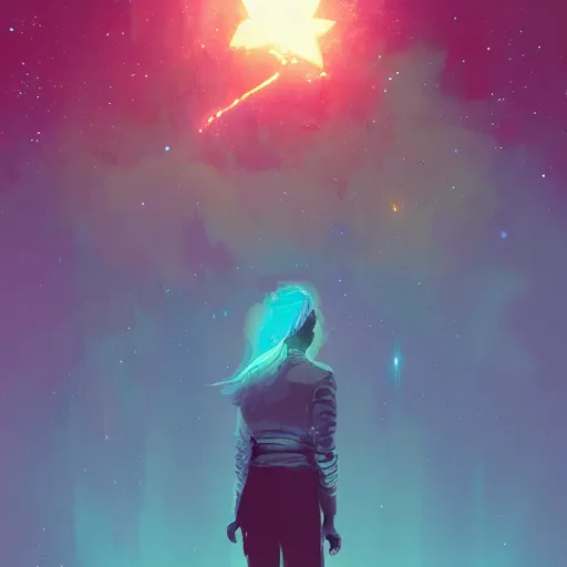 Prompt: a star is born by james gilleard and liam wong and jeremy mann and killian eng, nebula, stars, cosmic, illustration, featured on artstation
