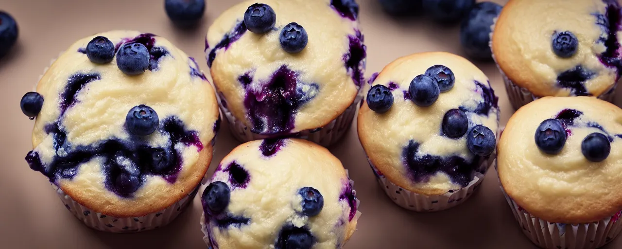 Prompt: 3 juicy blueberry cupcakes from a fast food restaurant smoking a cigarette, depth of field, food photography, isometric, tasty, mcdonalds, wide shot, studio, bokeh, gmaster, cooking, food, kodak, sony, canon