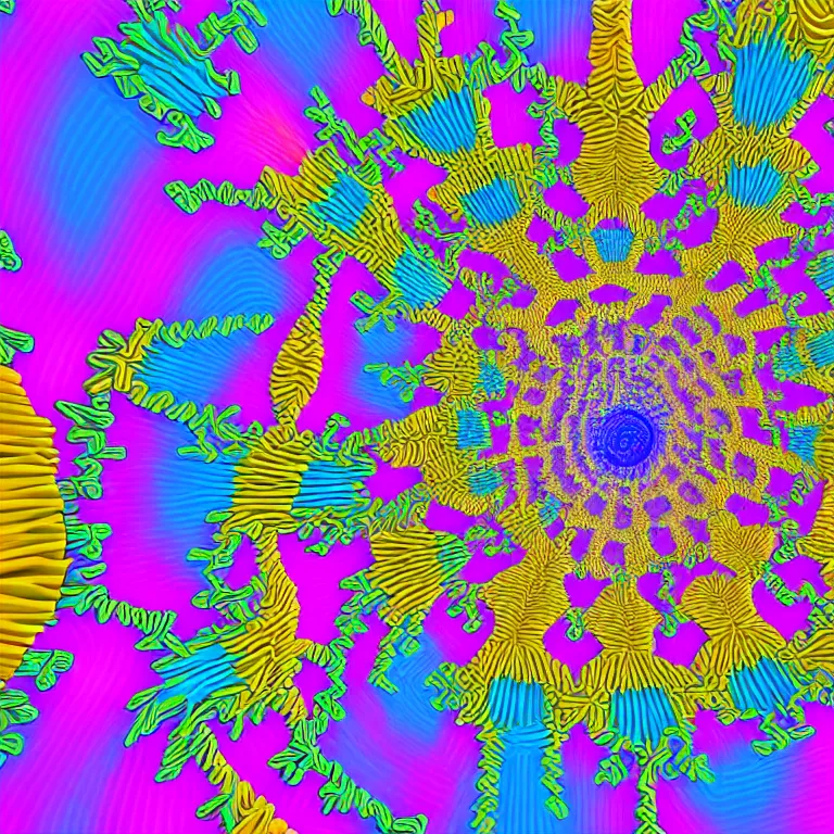 Image similar to symmetrical generative art of a psychedelic sonic fibonacci mandelbulb kaleidoscope isometric voxel 3 d superstructure in vivid colors, perfect symmetry