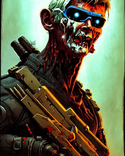 Image similar to soldier 7 6 from overwatch, evil zombie, character portrait, portrait, close up, concept art, intricate details, highly detailed, horror poster, horror, vintage horror art, realistic, terrifying, in the style of michael whelan, beksinski, and gustave dore