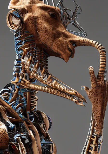 Prompt: complex 3 d render hyper detail portrait of a mechanical giraffe cyborg, sci fi, full body, intricate, art by kazuhiko nakamura and hajime sorayama, 8 k octane detailed render, post - processing, extremely hyperdetailed, intricate futuristic mechanic parts, maya, dark background, sharp focus, blender, cinematic lighting + masterpiece, trending on artstation