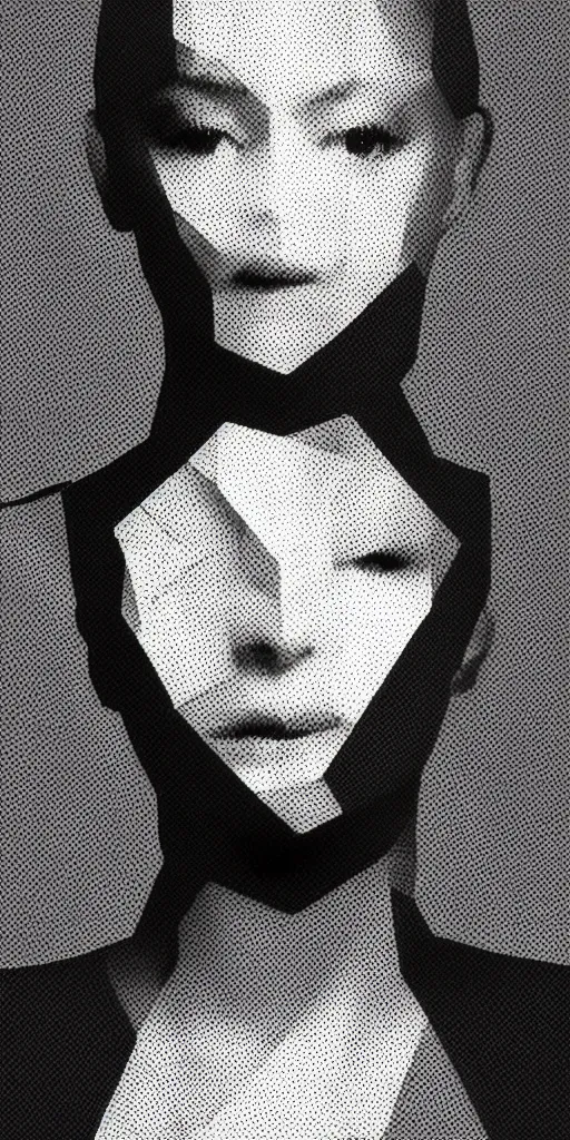 Prompt: a glitched portait of a woman, black and white, digital, distorted, blocky, pixelsorting, encoding error