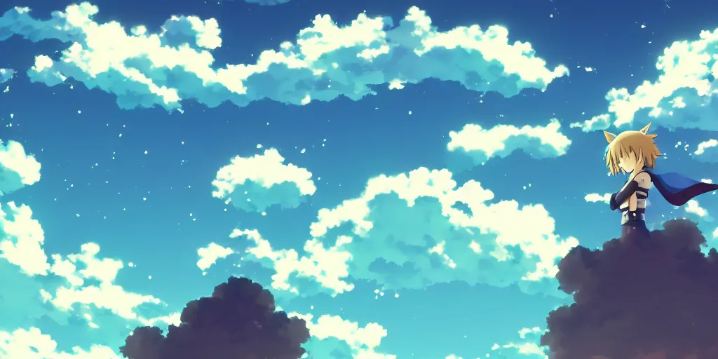 Image similar to A background for an anime-themed social media profile sky bright clouds bloom effect from Skyrim blender studio ghibli clouds