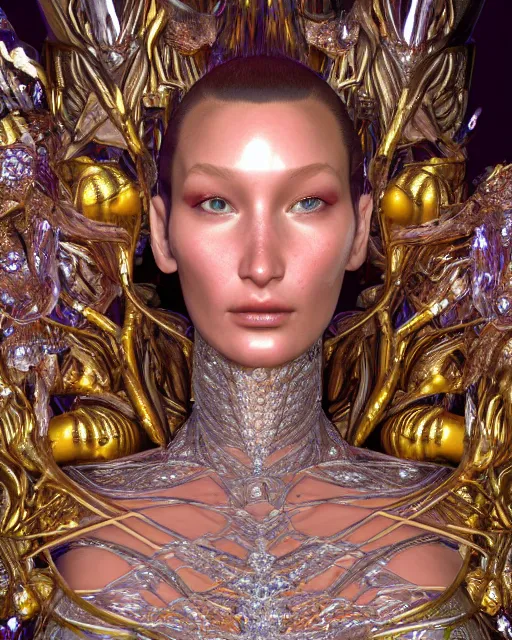 Image similar to a highly detailed metahuman 4 k close up render of an alien goddess bella hadid monument face accessories in iris van herpen dress schiaparelli in diamonds crystals swarovski and jewelry iridescent in style of alphonse mucha gustav klimt trending on artstation made in unreal engine 4