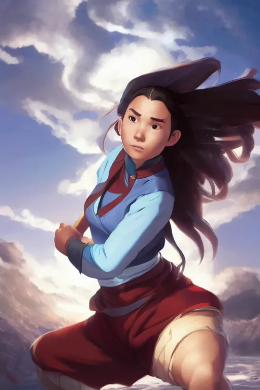 Image similar to Katara from the last Airbender , made by Stanley Artgerm Lau, WLOP, Rossdraws, ArtStation, CGSociety, concept art, cgsociety, octane render, trending on artstation, artstationHD, artstationHQ, unreal engine, 4k, 8k,