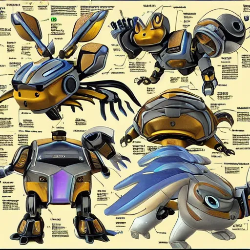 Image similar to robot pokemon anatomy schematics hyper realistic