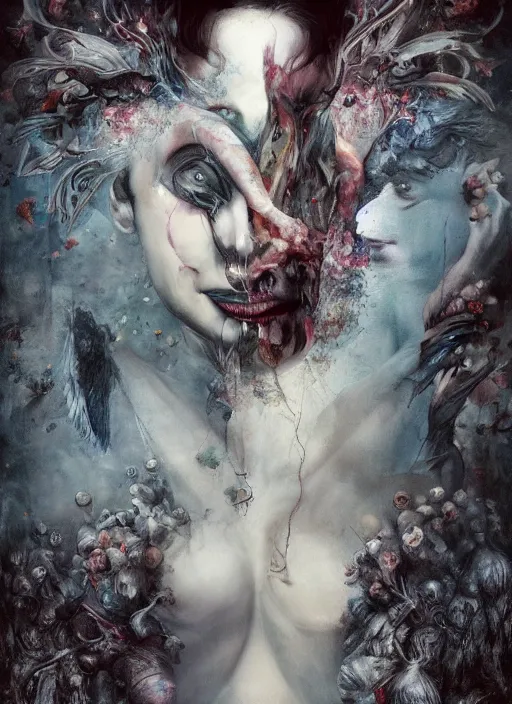 Prompt: Our lives are not our own. We are bound to others, past and present, and by each crime and every kindness, we birth our future. diabolical, dark, mystical, intrincate, maximalism, by Marco Mazzoni, Otto dix and Ryohei Hase