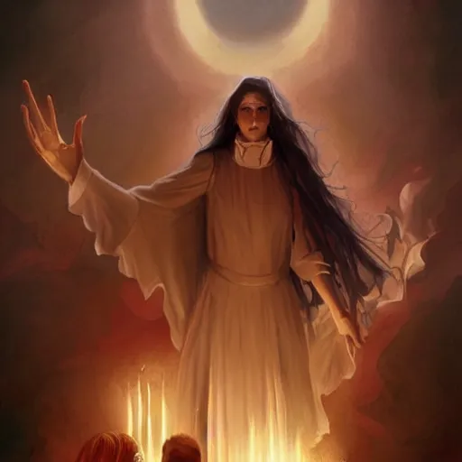 Prompt: spirits whose names they called in terror or welcome, until an angry priest cast a spell on them, art by charlie bowater