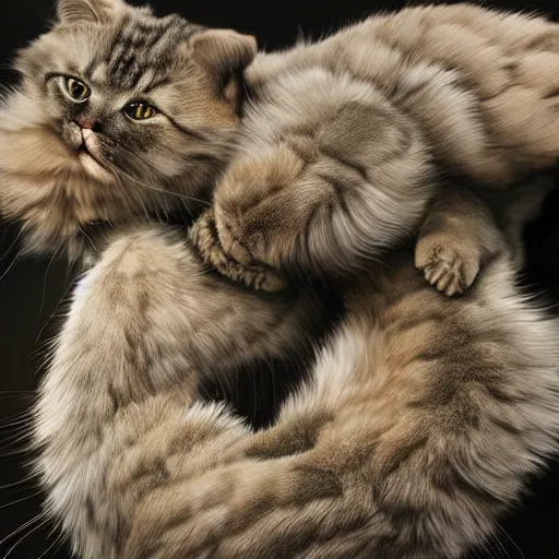 Prompt: a wheel made out of cats, realism, realistic, hyperdetailed, highly detailed, detailed fur, cute, soft