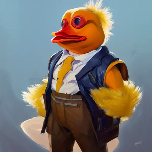 Image similar to greg manchess portrait painting of a howard the duck as overwatch character, medium shot, asymmetrical, profile picture, organic painting, sunny day, matte painting, bold shapes, hard edges, street art, trending on artstation, by huang guangjian and gil elvgren and sachin teng