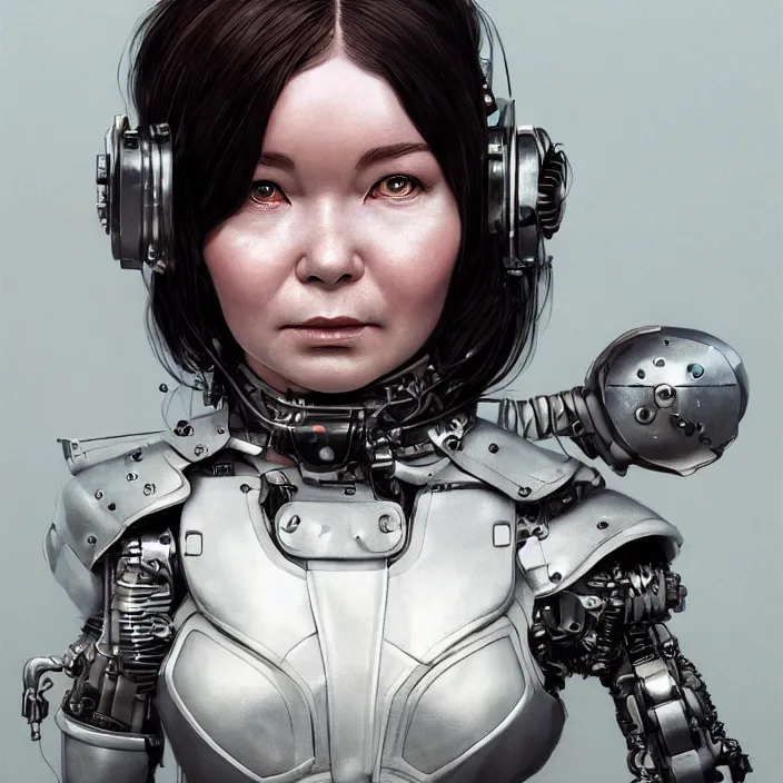 Image similar to hyper - realistic bjork leather cyborg - by tom bagshaw, by ilya kuvshinov, rtx rendering, octane render 1 2 8 k, maya, extreme high intricate details by wlop, digital anime art by ross tran, medium shot, close up shot, composition by sana takeda, dramatic lighting by greg rutkowski, 8 k, trending on artstation