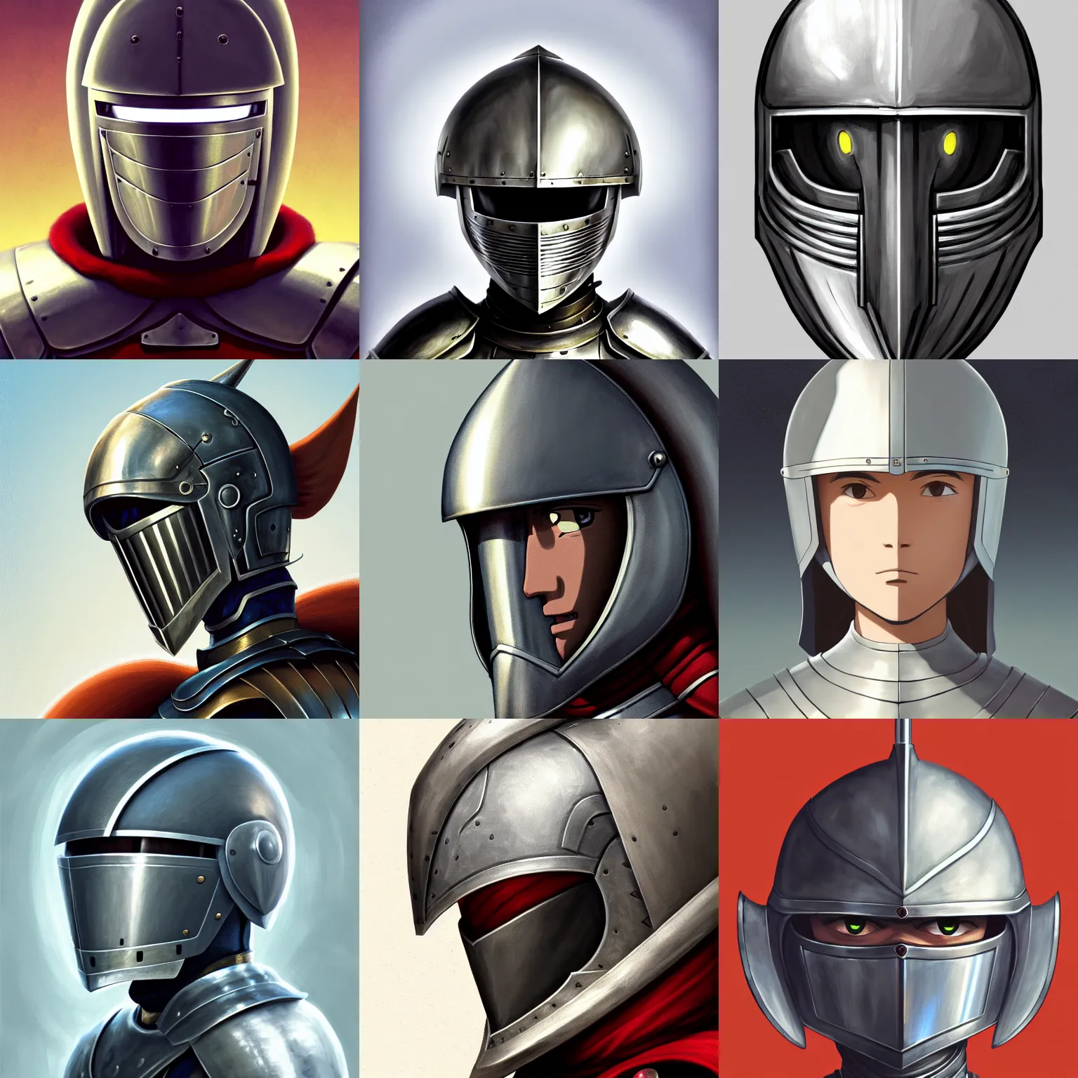 Prompt: very centered portrait of knight in barbuta helmet, artstation, elegant, highly detailed, digital painting, concept art, smooth, sharp focus, illustration, cartoon by studio ghibli, makoto shinkai, don bluth, fujita goro, jean giraud, atey ghailan, akihiko yoshida, tom whalen 8 k