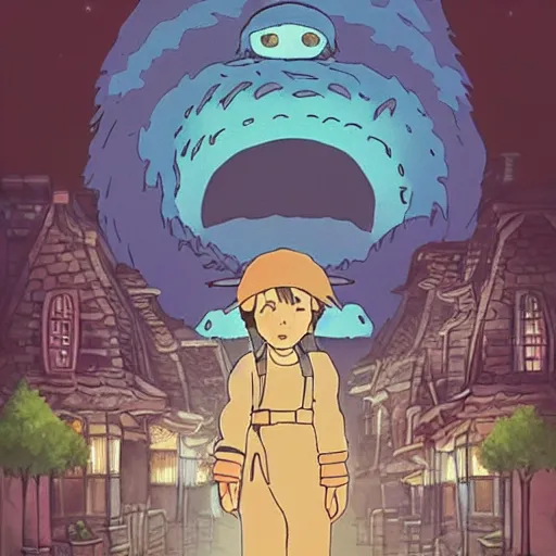 Image similar to monster made by studio ghibli ( in the night ), 8 k, smooth, fairy, high detail, high quality, beautiful scene