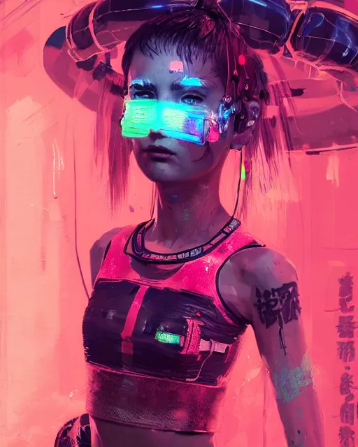Image similar to detailed portrait Neon boxer Girl, cyberpunk futuristic neon, reflective crop top and shorts, boxing gloves, decorated with traditional Japanese ornaments by Ismail inceoglu dragan bibin hans thoma greg rutkowski Alexandros Pyromallis Nekro Rene Maritte Illustrated, Perfect face, fine details, realistic shaded, fine-face, pretty face