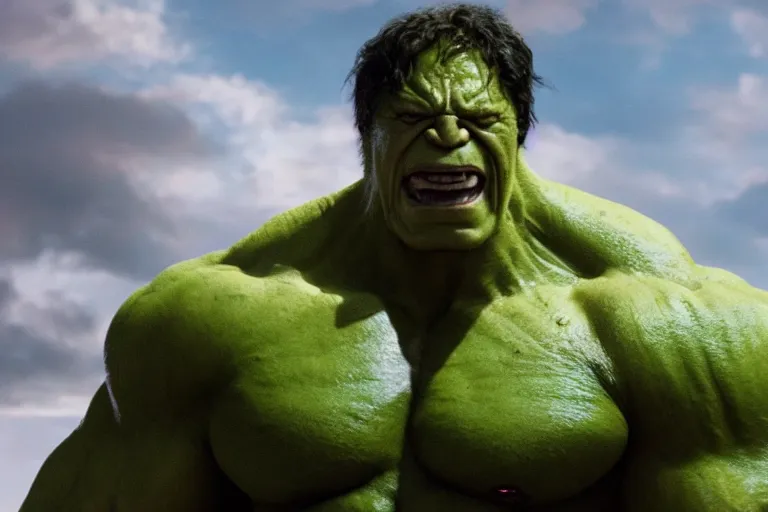Prompt: film still of Lou Ferigno as hulk in avengers infinity war, 4k