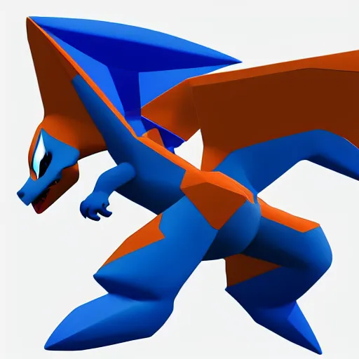 Image similar to high polygon render of mega charizard x on a white background, isometric 3 d, ultra hd