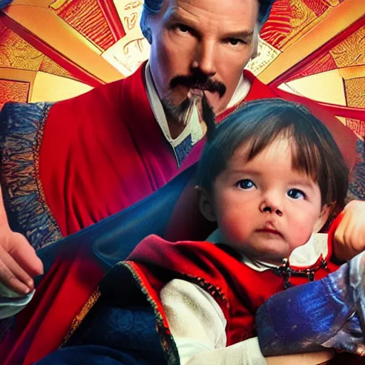 Prompt: dr strange as a young child sitting on santas lap