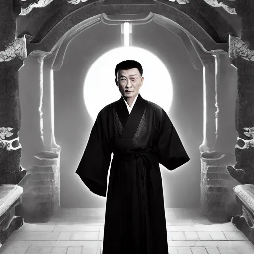 Prompt: portrait painting of a 3 5 - year - old chinese man, taoist priest, dressed in black and white taoist robe, like andy lau, immortal bone, affable ， wenjun lin, unreal engine 5 highly rendered, global illumination, radiant light, detailed and intricate environment