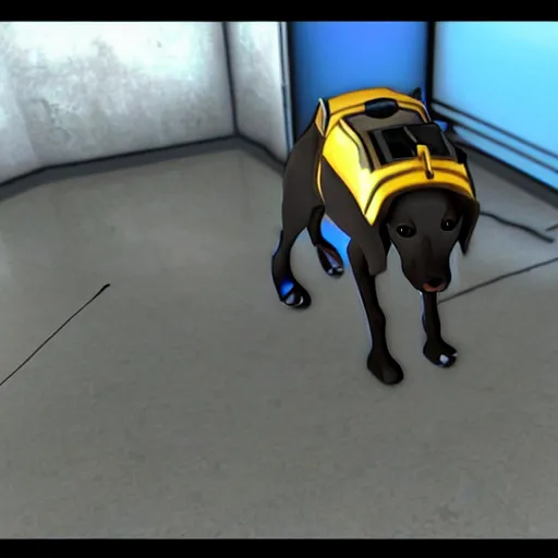 Image similar to A dog in Portal 2 shooting portals