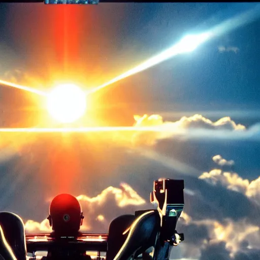 Image similar to movie still of cyborg made of the sun, cinematic composition, cinematic light, criterion collection, by edgar wright