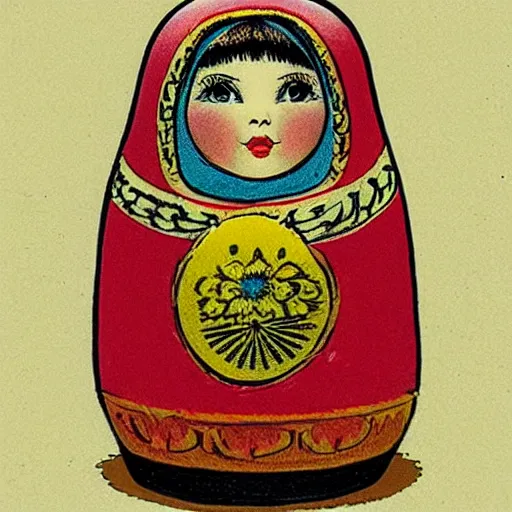 Image similar to a matryoshka doll, drawn by john tenniel